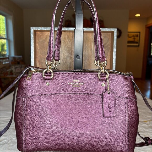 Coach Metallic Purple Cross Grain Mini Brooke Carryall Satchel-LIKE NEW - Picture 2 of 16